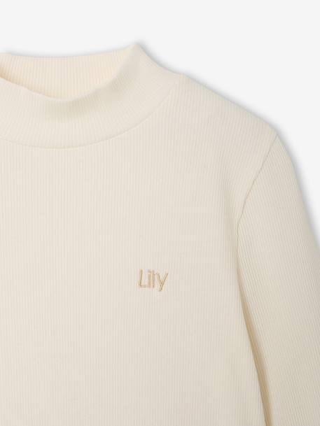 Roll-neck top for girls ecru+old rose - vertbaudet enfant 