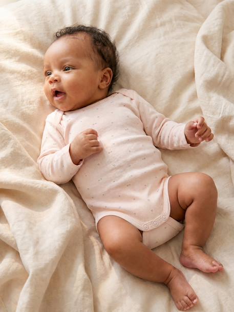 Pack of 3 long-sleeved bodysuits for baby pale pink - vertbaudet enfant 