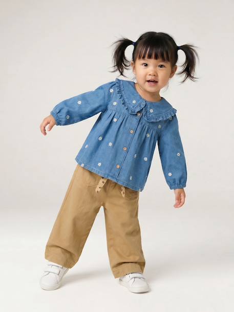 Denim blouse with long sleeves for baby girls stone - vertbaudet enfant 