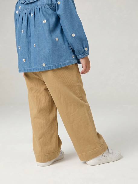 Wide-Leg Coloured Trousers with Tie Belt for Baby Girls beige+caramel+purple clover - vertbaudet enfant 