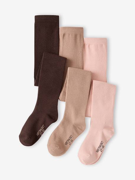 Pack of 3 Pairs of Tights for Girls BLUE DARK TWO COLOR/MULTICOL+cinnamon+Grey+mauve+navy blue+old rose+plum+rosy - vertbaudet enfant 
