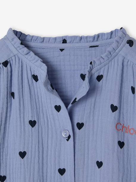 Cotton Gauze Shirt for Girls chambray blue+ecru+printed white - vertbaudet enfant 