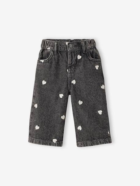 Wide-leg jeans with small embroidered hearts denim grey+double stone+stone - vertbaudet enfant 