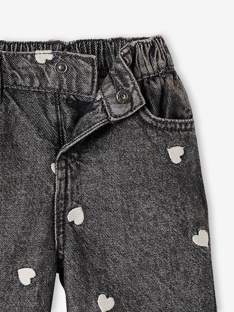 Wide-leg jeans with small embroidered hearts denim grey+double stone+stone - vertbaudet enfant 
