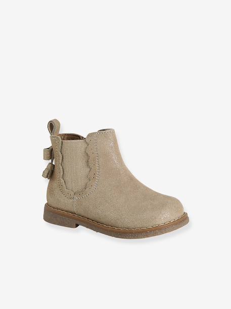Chaussures premiers pas bébé boots cuir jaune d'or+noir - vertbaudet enfant 