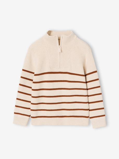 Pull garçon camionneur rayé manches longues écru+marine - vertbaudet enfant 