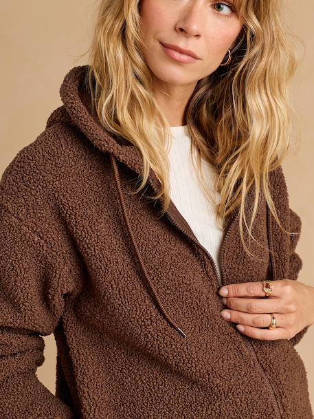 Sweat zippé en sherpa évolutif avec protège bébé écru+noir+taupe - vertbaudet enfant 