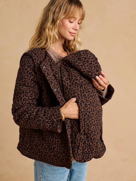 Adaptive Padded Jacket with Kangaroo Panel in Cotton Gauze for Maternity & Post-Maternity by ENVIE DE FRAISE chocolate+ecru+khaki - vertbaudet enfant 