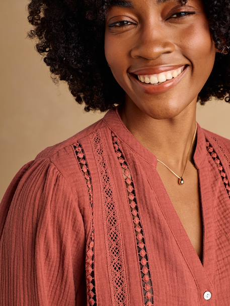 Blouse grossesse et allaitement en dentelle macramé blanc+terracotta - vertbaudet enfant 