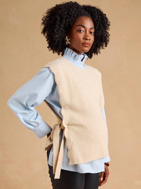 Pull de grossesse sans manches beige chiné+rouge - vertbaudet enfant 