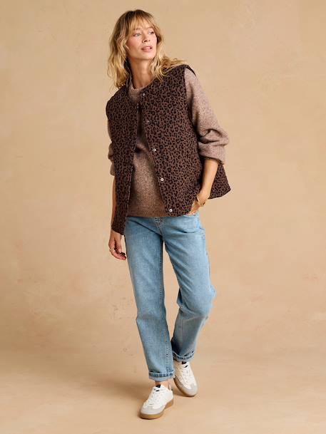 Adaptive Padded Jacket with Kangaroo Panel in Cotton Gauze for Maternity & Post-Maternity by ENVIE DE FRAISE chocolate+ecru+khaki - vertbaudet enfant 