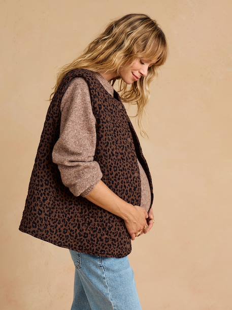 Adaptive Padded Jacket with Kangaroo Panel in Cotton Gauze for Maternity & Post-Maternity by ENVIE DE FRAISE chocolate+ecru+khaki - vertbaudet enfant 