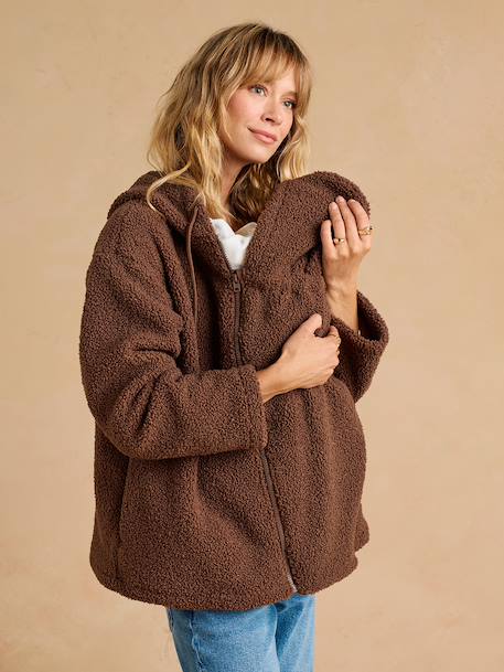 Progressive Zipped Sherpa Jacket with Baby Protector by ENVIE DE FRAISE black+ecru+taupe - vertbaudet enfant 