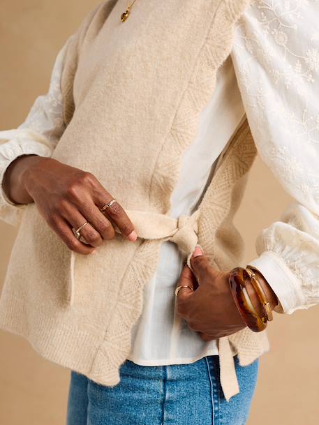 Pull sans manches beige chiné+rouge - vertbaudet enfant 