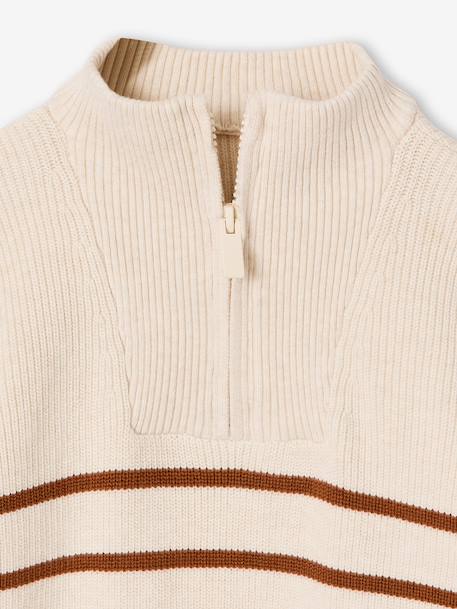 Striped Long-Sleeved Trucker Jumper for Boys ecru+navy blue - vertbaudet enfant 