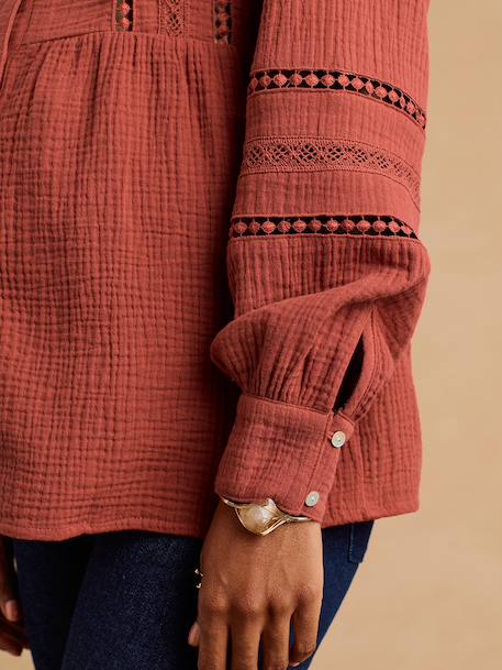 Blouse with Macramé Detail, Maternity & Nursing, ENVIE DE FRAISE terracotta+white - vertbaudet enfant 