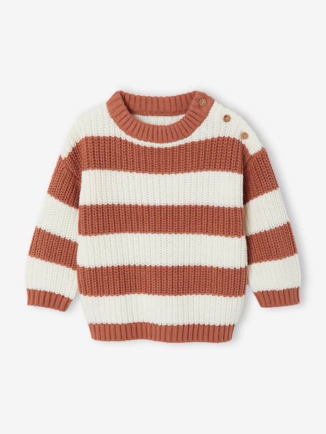 Striped jumper for baby boys navy blue+terracotta - vertbaudet enfant 
