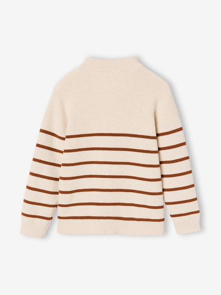 Striped Long-Sleeved Trucker Jumper for Boys ecru+navy blue - vertbaudet enfant 