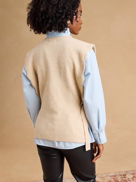 Pull sans manches beige chiné+rouge - vertbaudet enfant 