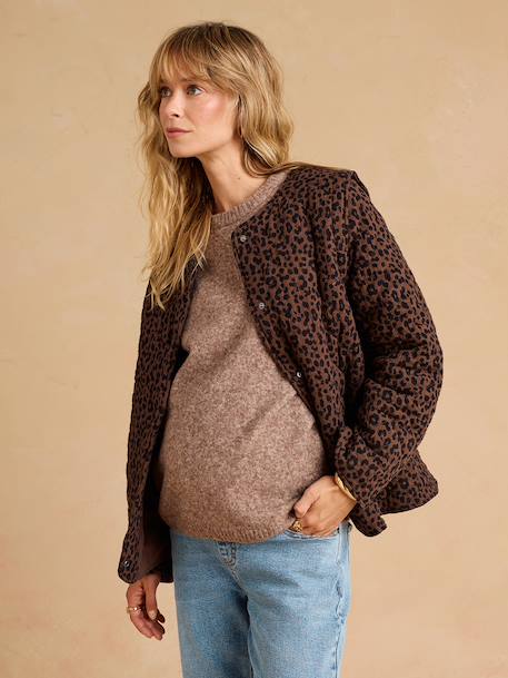 Adaptive Padded Jacket with Kangaroo Panel in Cotton Gauze for Maternity & Post-Maternity by ENVIE DE FRAISE chocolate+ecru+khaki - vertbaudet enfant 
