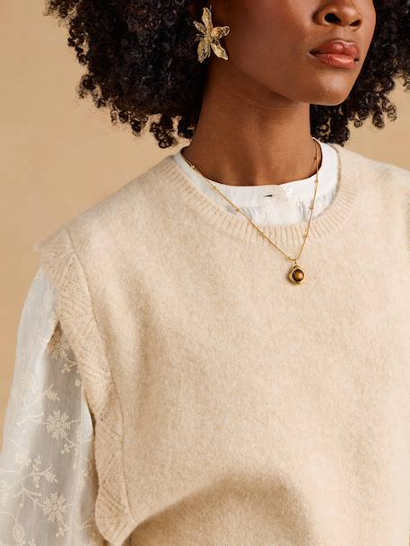 Pull sans manches beige chiné+rouge - vertbaudet enfant 