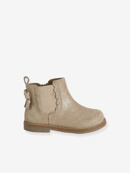 Chaussures premiers pas bébé boots cuir jaune d'or+noir - vertbaudet enfant 