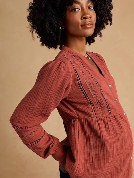 Blouse grossesse et allaitement en dentelle macramé blanc+terracotta - vertbaudet enfant 