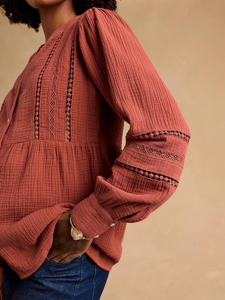 Blouse grossesse et allaitement en dentelle macramé blanc+terracotta - vertbaudet enfant 