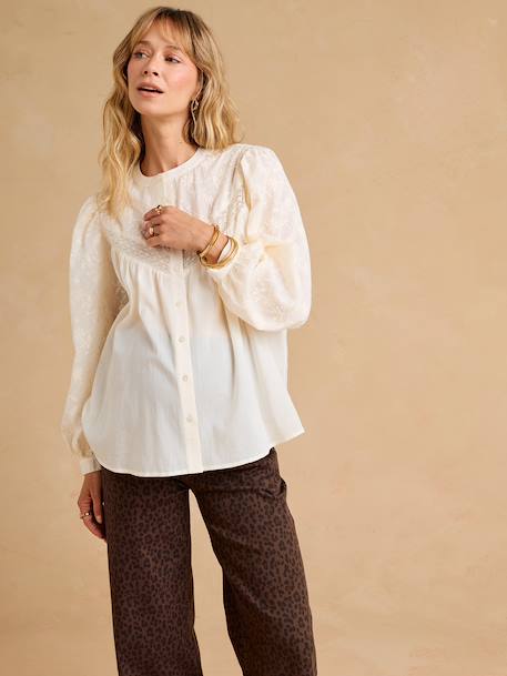 Blouse de grossesse et allaitement brodée crème - vertbaudet enfant 