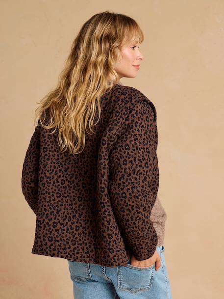 Adaptive Padded Jacket with Kangaroo Panel in Cotton Gauze for Maternity & Post-Maternity by ENVIE DE FRAISE chocolate+ecru+khaki - vertbaudet enfant 