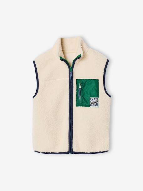 Sleeveless sherpa cardigan for boys caramel+ecru - vertbaudet enfant 