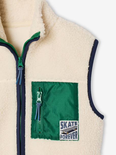 Sleeveless sherpa cardigan for boys caramel+ecru - vertbaudet enfant 