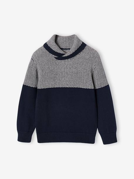 Knit snood neck jumper for boys green+navy blue - vertbaudet enfant 