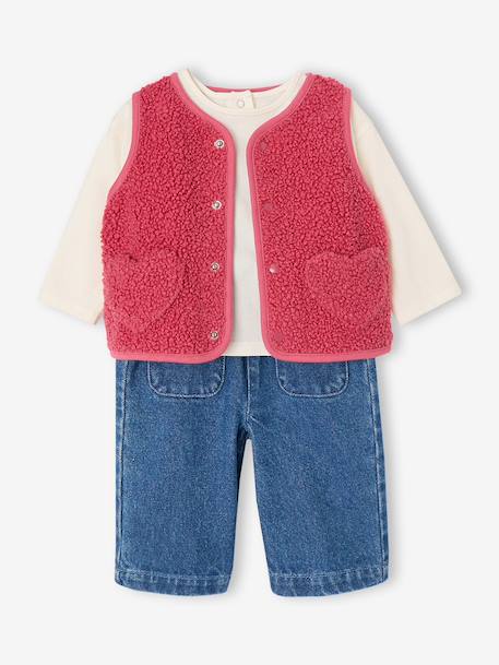 Ensemble 3 pièces bébé fille rose poudré - vertbaudet enfant 