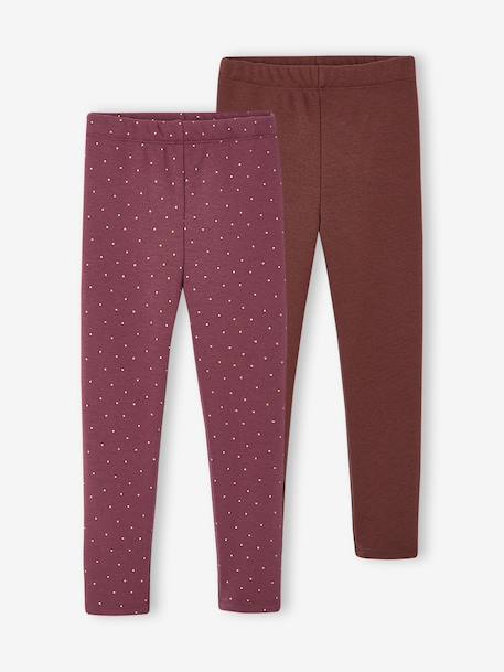 Pack of 2 Leggings Lined in Fleece Knit anthracite+plum - vertbaudet enfant 