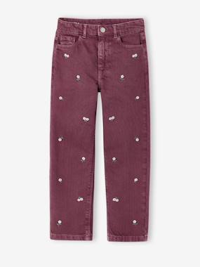 -Embroidered girl's mom fit trouser