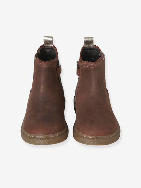 Leather zip-up ankle boots for kids brown+golden yellow - vertbaudet enfant 