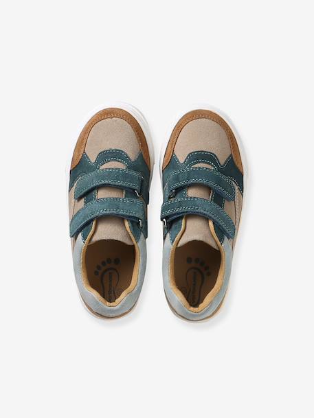 Leather trainers with touch-fastening straps for boys set brown - vertbaudet enfant 