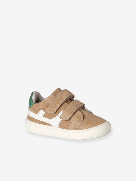 Leather shoes with touch-fastening straps sandy beige - vertbaudet enfant 