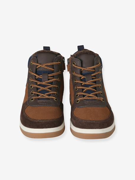 High Top Lace-Up Trainers with Zip, for Boys brown - vertbaudet enfant 