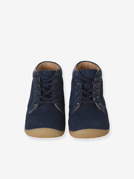 Lace-Up Soft Leather Ankle Boots for Babies, Designed for First Steps blue+navy blue+set blue - vertbaudet enfant 