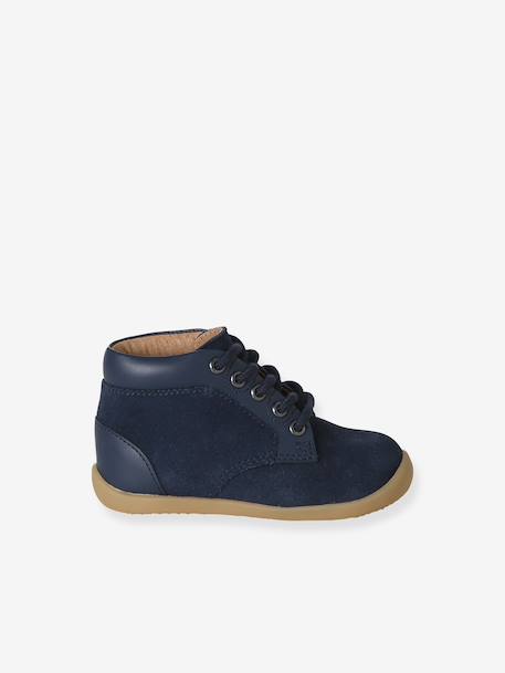 Lace-Up Soft Leather Ankle Boots for Babies, Designed for First Steps blue+navy blue+set blue - vertbaudet enfant 