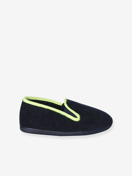 Elasticated Velour Slippers for Children blue+grey - vertbaudet enfant 