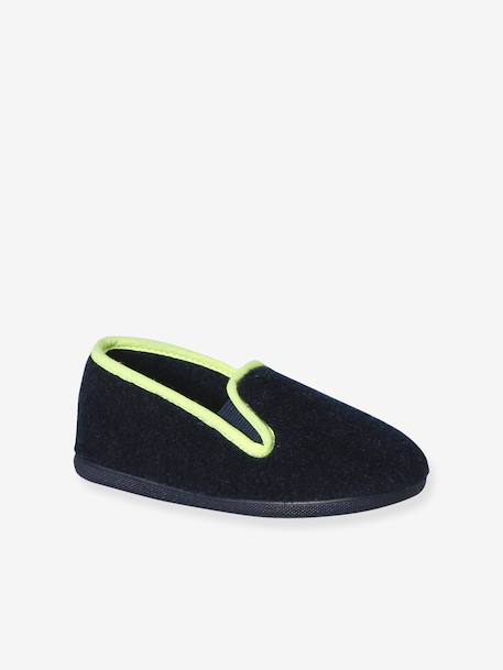 Elasticated Velour Slippers for Children blue+grey - vertbaudet enfant 