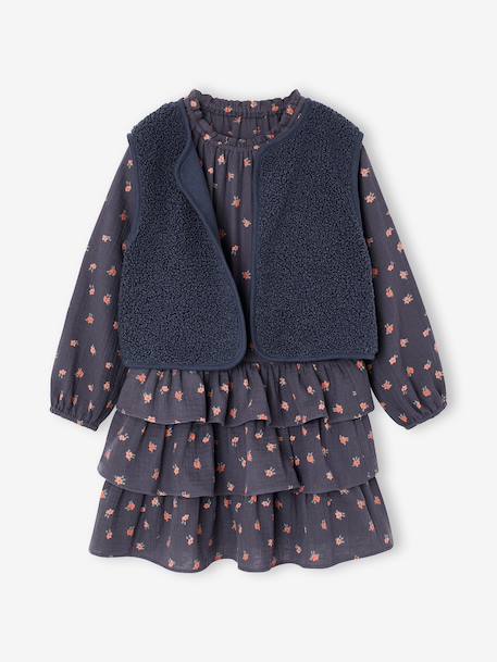 Dress and gilet set for girls slate blue - vertbaudet enfant 