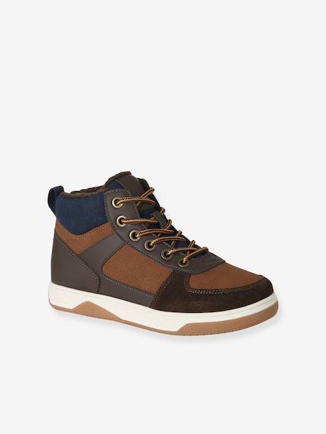 High Top Lace-Up Trainers with Zip, for Boys brown - vertbaudet enfant 