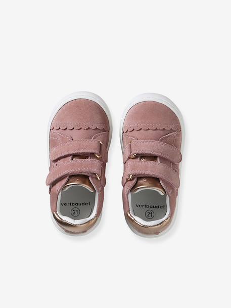 Baskets bébé fille cuir à scratchs blanc+or+rose poudré - vertbaudet enfant 