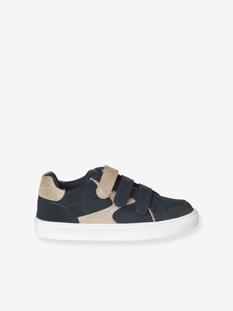 Trainers with Leather Hook-&-Loop Straps for Children ecru+navy blue+printed white+set white - vertbaudet enfant 