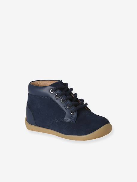 Lace-Up Soft Leather Ankle Boots for Babies, Designed for First Steps blue+navy blue+set blue - vertbaudet enfant 