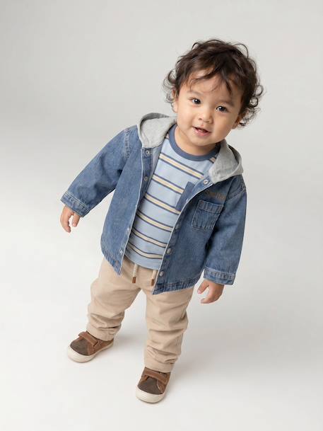 Hooded Denim Shirt for Babies stone - vertbaudet enfant 